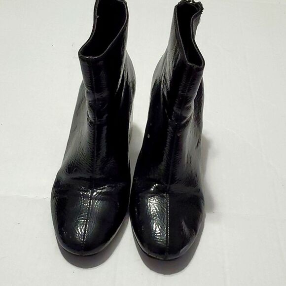 Forever 21 Retro Grunge Goth Black Faux Pebbled Patent Leather Chunky Boots 6 - Picture 3 of 12